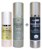 [Free Expedited Shipping] AgeBloc Wrinkle Watchers For Two Anti-Wrinkle Skincare For Couple Includes Eye Watcher Cell Secure EYE SERUM ($62/30ml) And Wrinkle Watcher Antioxidant Treat 4X($76/50ml) For Her + WRINKLE WATCHER FOR MEN(50ml/$42) For Hi