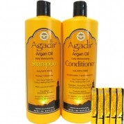 Agadir Argan Oil Daily Shampoo + Conditioner Liter Combo Set 33.8 oz w/5 free oil tubes