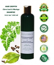 HAIR GROWTH Clove Leaf & Moringa Botanical SLS-Free Shampoo. Reduces the Rate of Hair Loss and Maintains the Density of Thinning Hair. Promotes Hair Strength, Regrowth and Recovery. 10 oz/ 300 ml