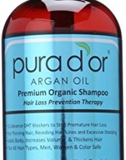 Pura d'or Hair Loss Prevention Premium Organic Shampoo, Brown and Blue, 16 Fluid Ounce